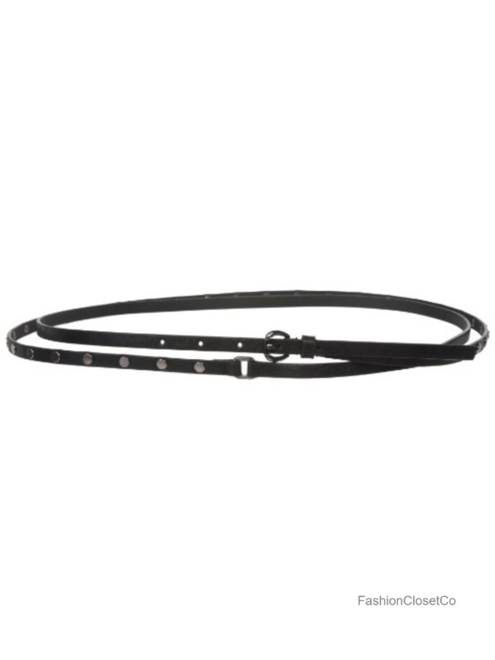 Skinny Studded Double Wrap Belt - Gunmetal Buckle, Slim 3/8" Width, Adjustable